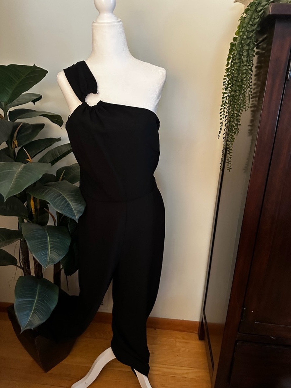 RACHEL Rachel Roy Black One-Shoulder Ring-Accent Jumpsuit